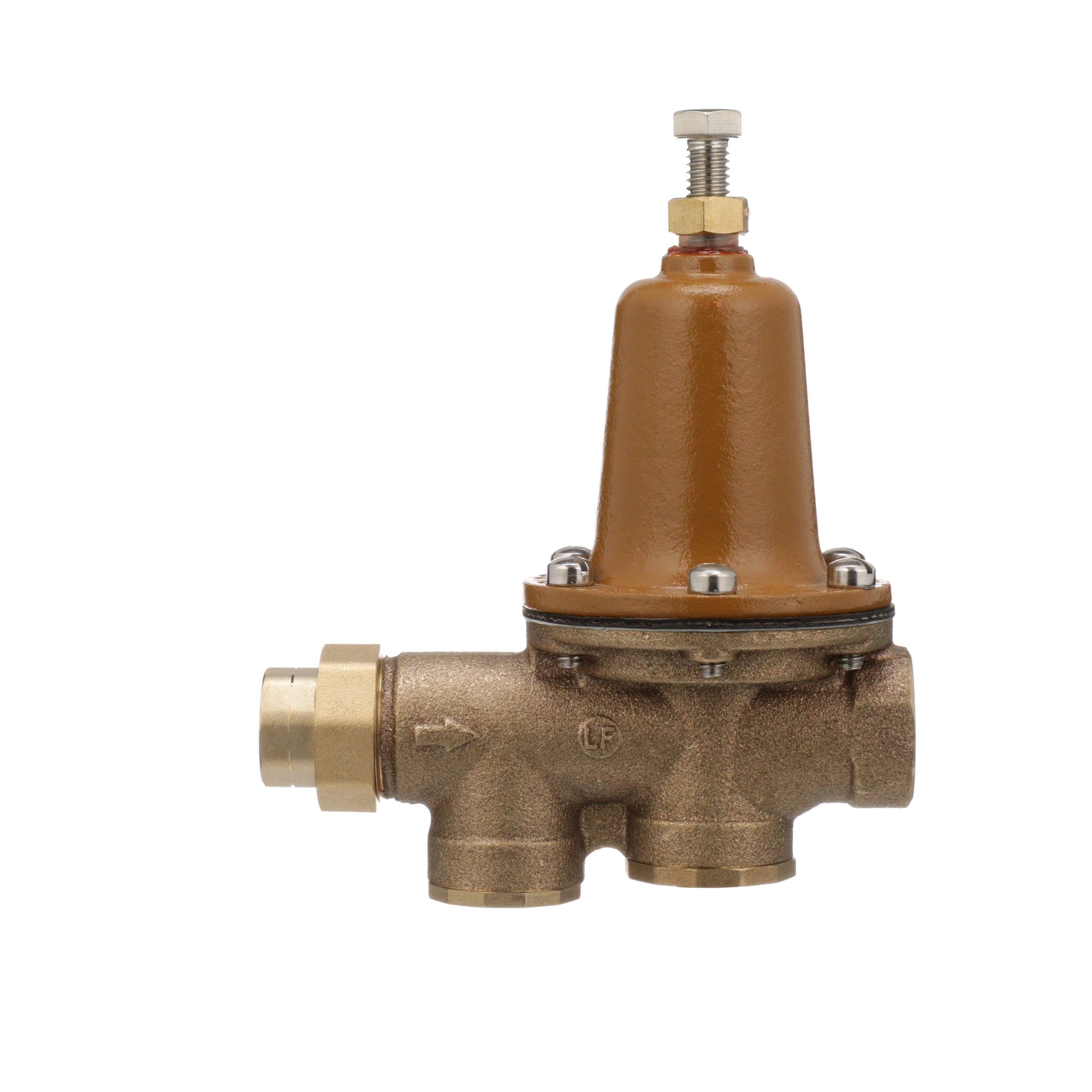 WATTS® 0009217 LF25AUB Pressure Reducing Valve, 1/2 in Nominal, FNPT Union x FNPT End Style, 25 to 75 psi Pressure, Cast Copper Silicon Alloy Body